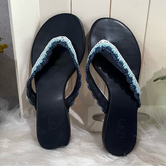 NEW LOFT Crochet Tri Tone Multicolor Blue Flip Flop Thong Slide Sandal 5/5.5 - Picture 11 of 14